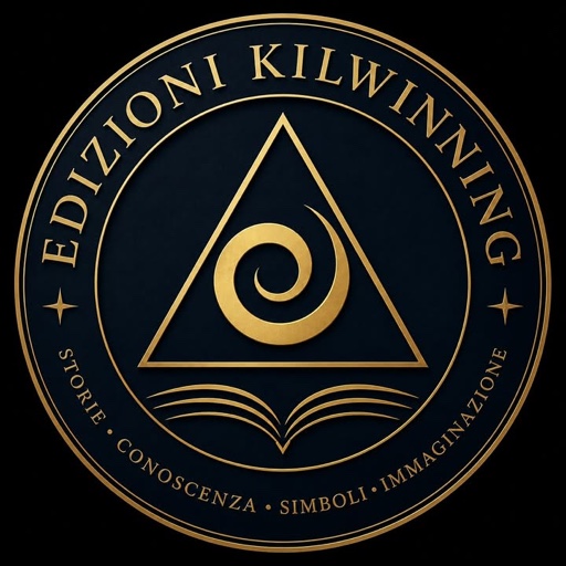 Logo di Edizioni Kilwinning: sigillo con triangolo, spirale dorata e libro aperto